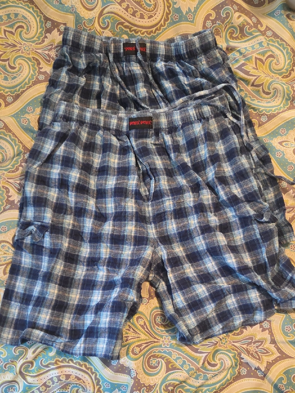 Men's Plaid Boxer Lounge Shorts - Blue Plaid